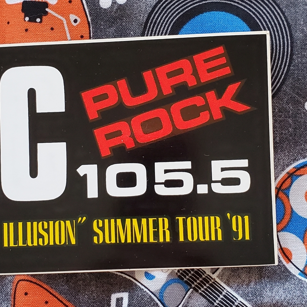 KNAC 105.5 FM Radio PURE ROCK Guns and Roses 1991 pin and bumper sticker Ltd. Ed - Picture 2 of 5